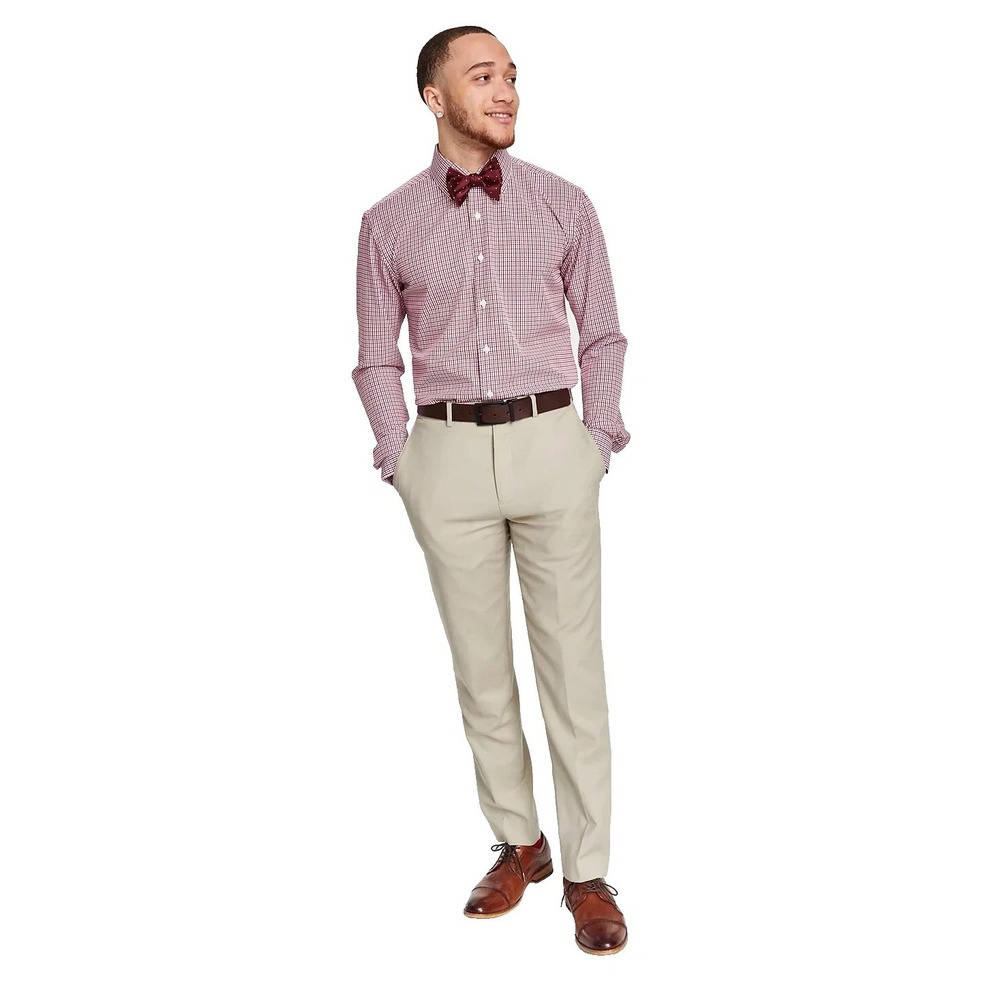 Tayion Collection Men's Plaid Dress Shirt, Red, XL 17-17.5 Long‎ Sleve
